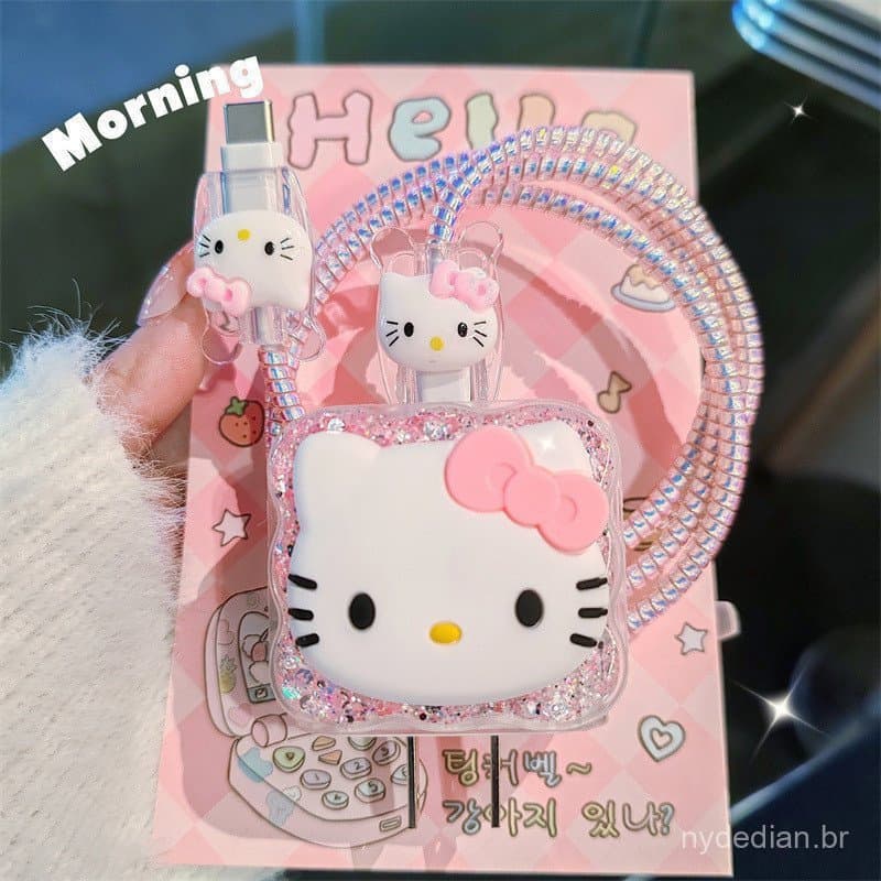 Novo DIY Hello Kitty Carregador Cabo De Dados Caso Protetor E Kit Enrolamento Compatível Para Apple 18W 20W Adaptador