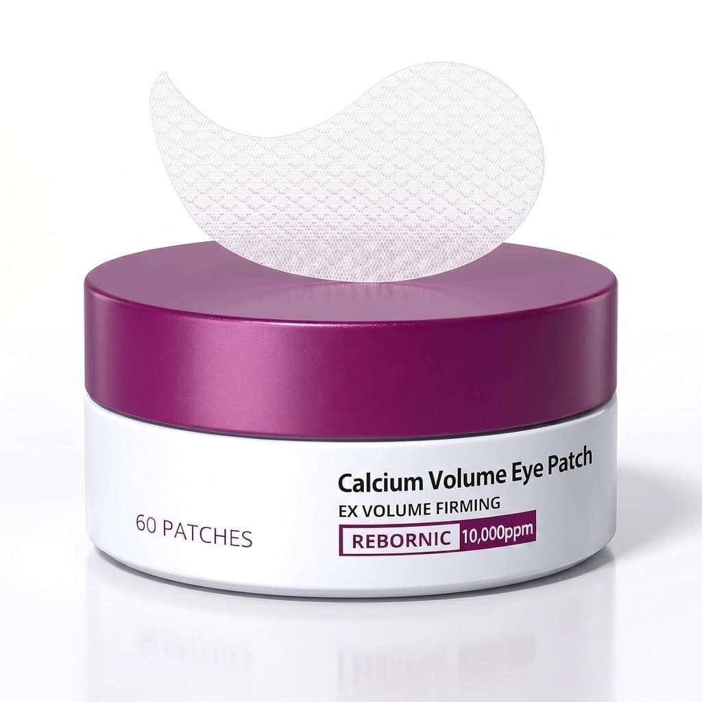 Patches Oculares de Cálcio com Rebornic 10.000ppm e Elastina Hidrolisada – 60 Patches para Alívio do Inchaço, Linhas Fin