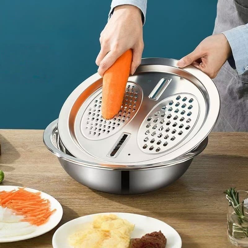 Tigela De Inox Com Tampa Raladora E Cortador De Alimentos Lindo Casa