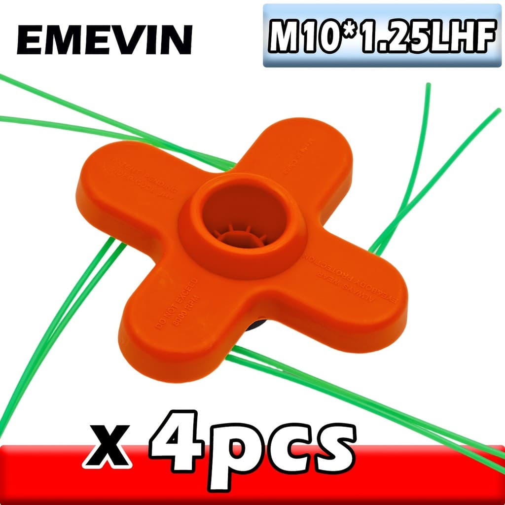 EMEVIN- [Conjunto de 4 peças] Cabeça de capina de plástico de 4 dentes M10 * 1.25 LHF Cortador de grama Universal Cabeça