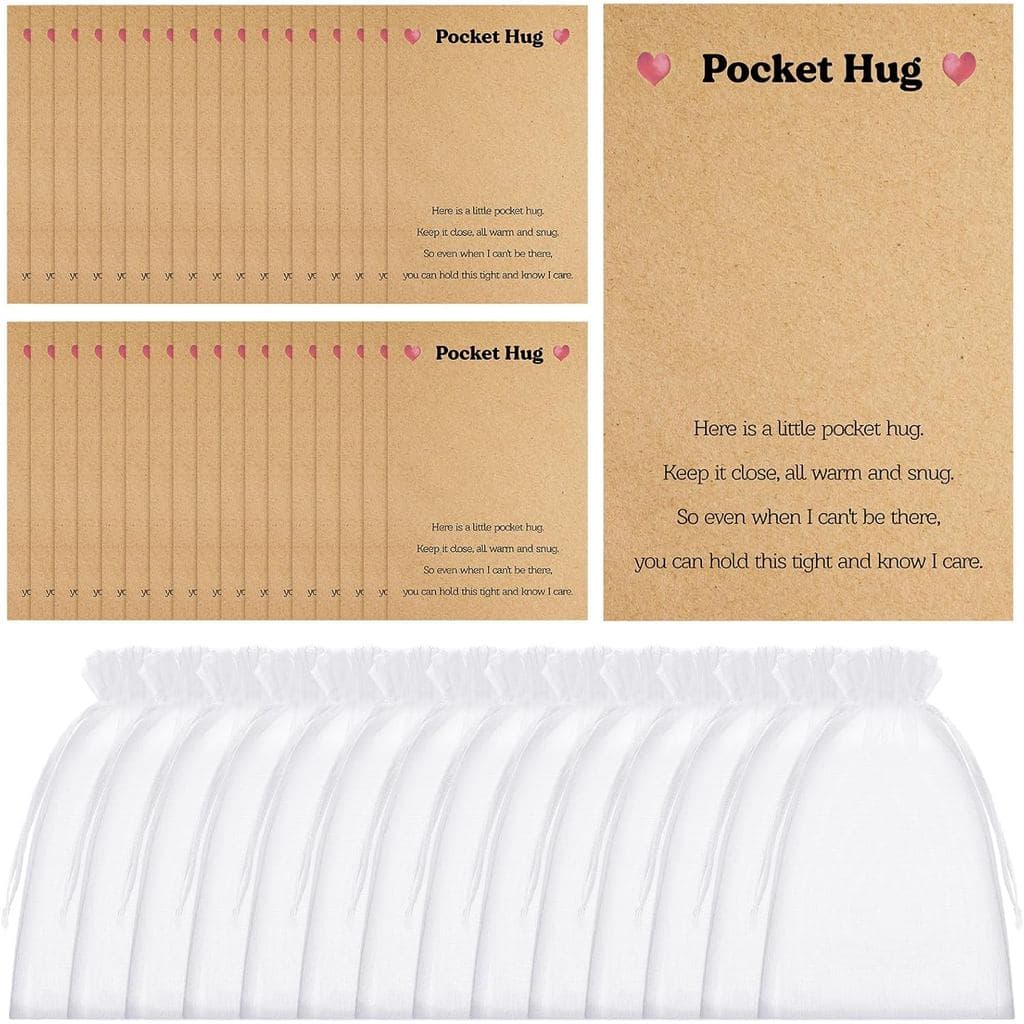 Zeyune 100 Conjuntos de Cartões de Abraço de Bolso em Branco com Sacos de Organza, Artesanato DIY, Lembrança Feita à Mão