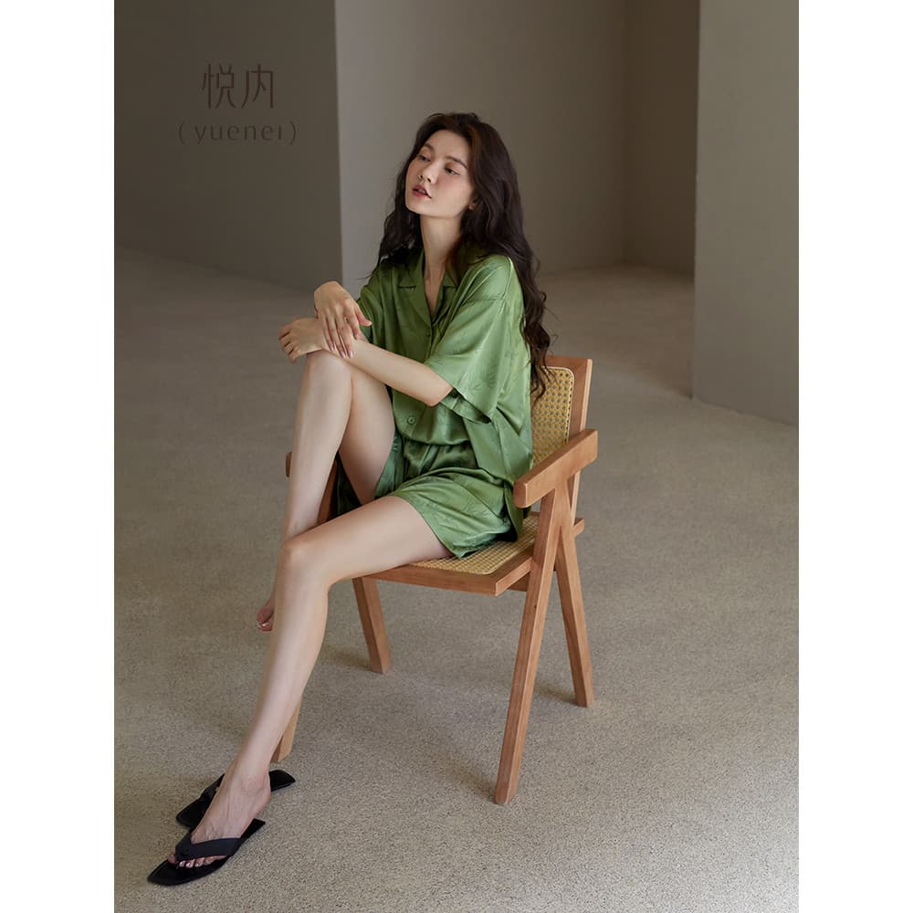 Yue pijama interno feminino verão seda gelo Shorts de manga curta Loungewear estilo verão seda estilo fino simulação sed