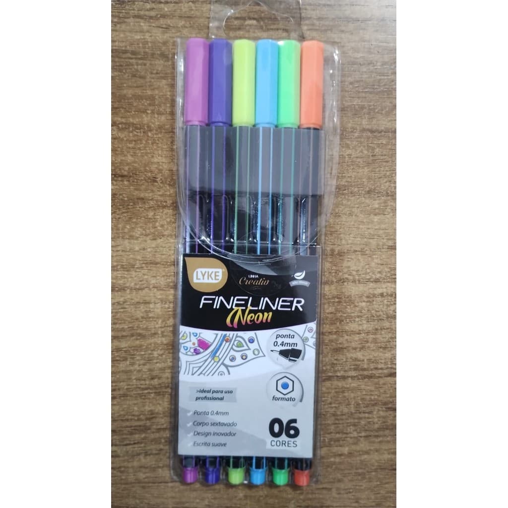 CANETA POROSA 0.4MM LYKE FINELINER 06 CORES NEON