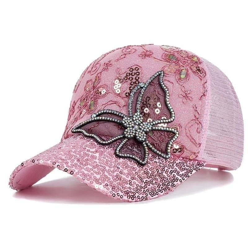 Boné de Beisebol Feminino com Estampa de Borboleta e Flor, Ajustável, para Verão e Atividades ao Ar Livre, KGQJ