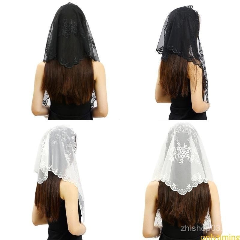 onlytiming Feminino Massa Católica Igreja Véu Renda Tradicional Bordado Mantilla