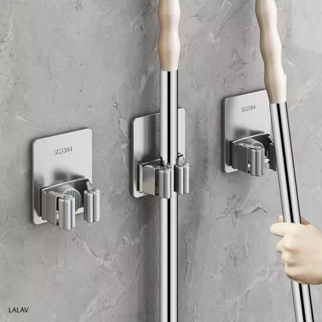 LALA-Braçadeira De Esfregão De Aço Inoxidável 304 , Não Perfurada De Banheiro , Gancho De Vassoura Pendurado , Suporte A