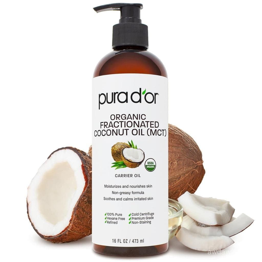 PURAD'OR Óleo de Coco Fracionado Orgânico 16Oz – Certificado pela USDA – Óleo MCT – Hidratante Terapêutico, Leve – Óleo