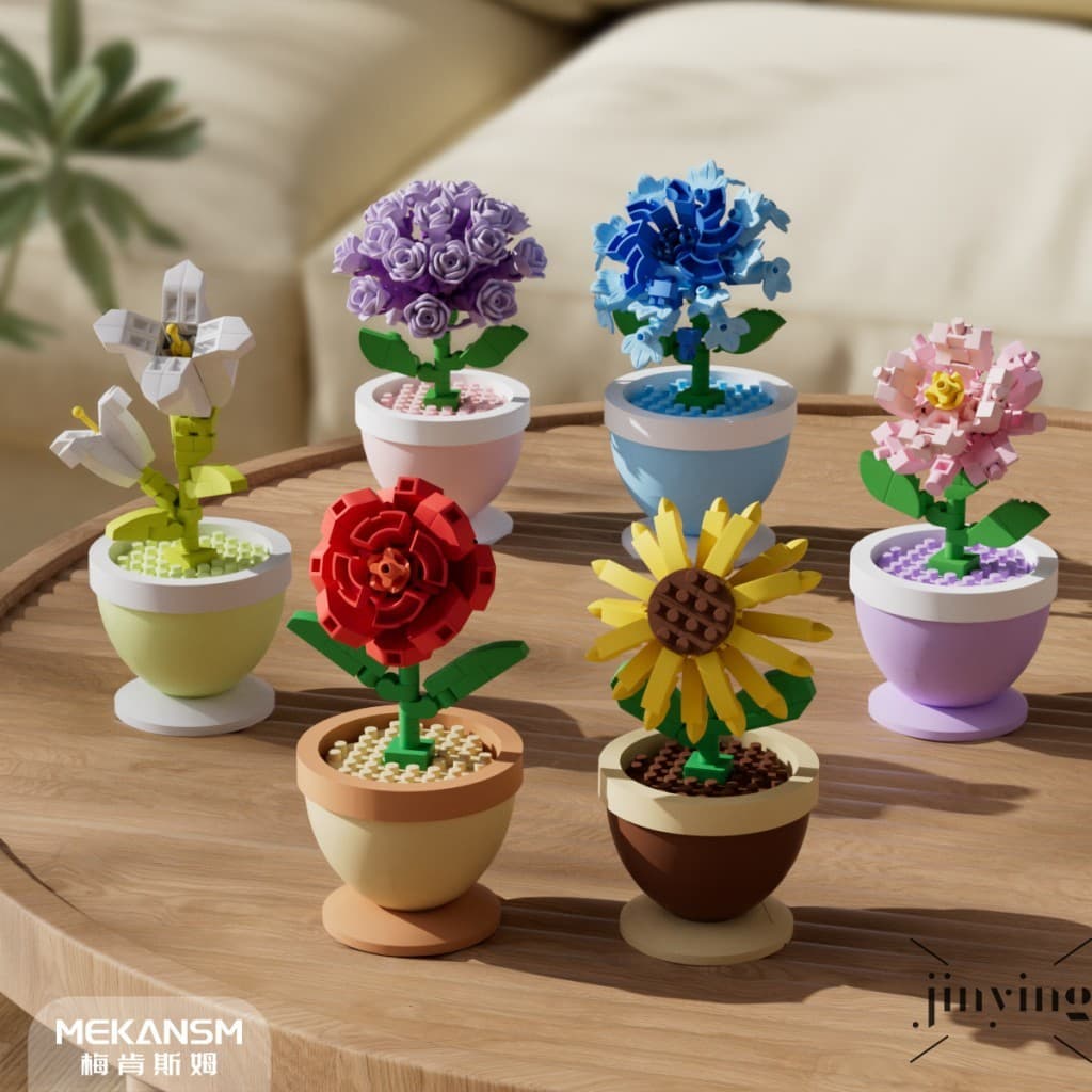 Blocos De Construção De Micropartículas Em Vasos De Rosas Girassóis-Brinquedos Educativos DIY De Flores De Quatro Estaçõ