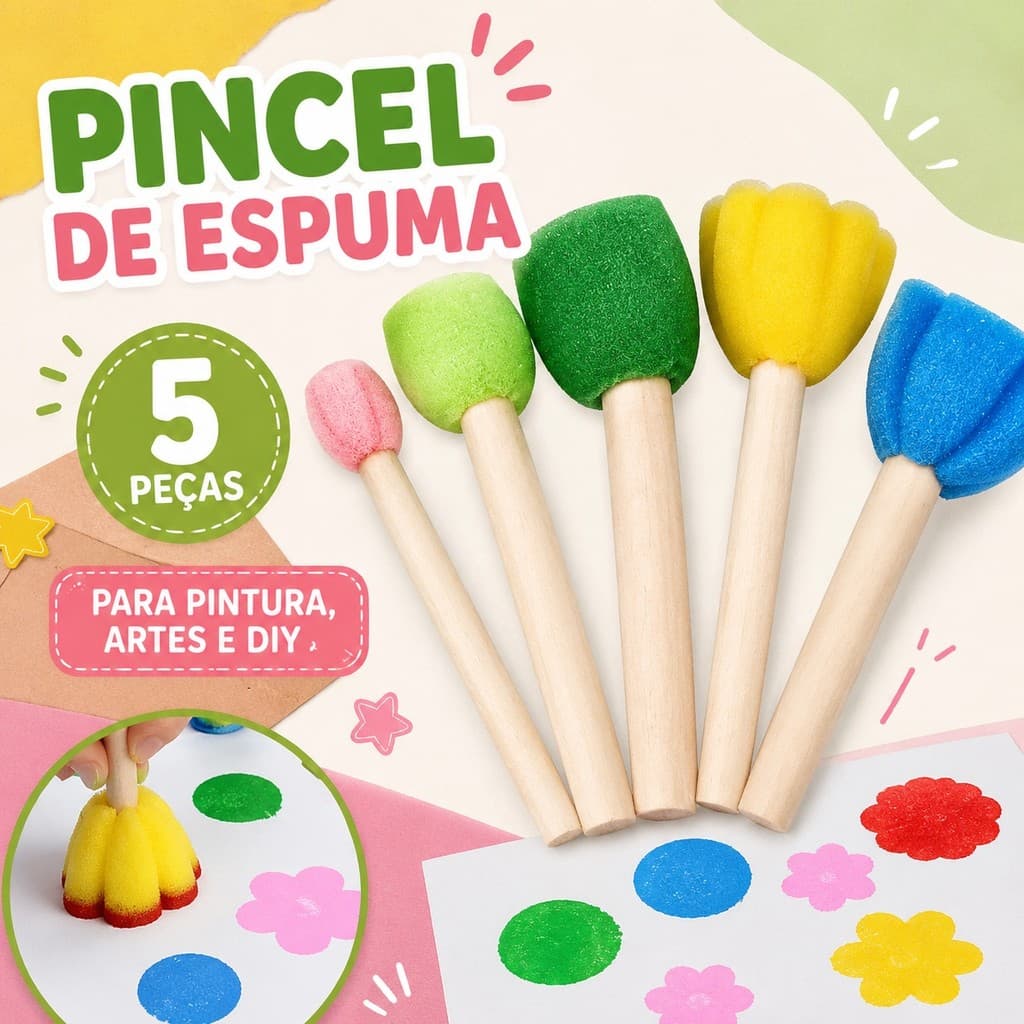 Kit 5 Pincéis Pincel Mousse de Espuma Batedor Tinta Pintura Textura Yins Paper