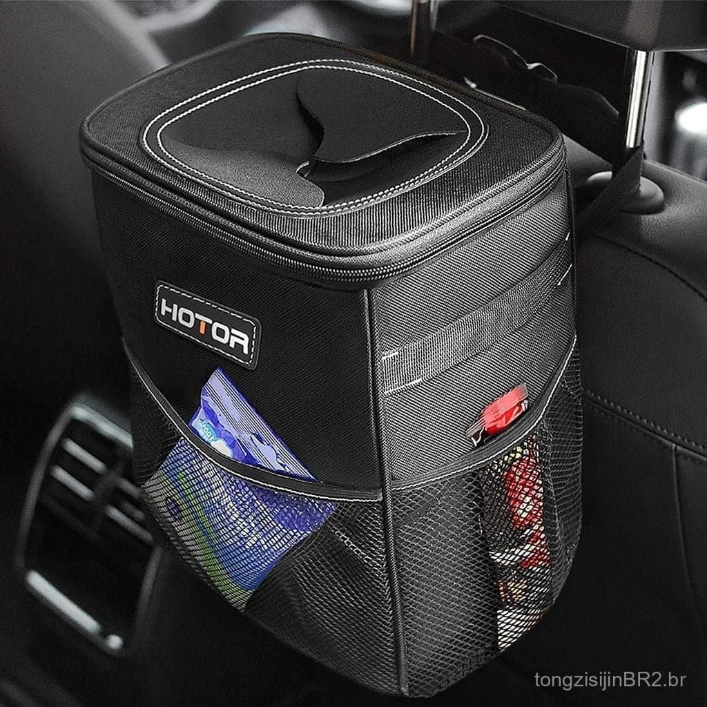 Lixeira para Carro HOTOR com Tampa e Bolsos de Armazenamento - Organizador 100% à Prova de Vazamentos, Lixeira Impermeáv