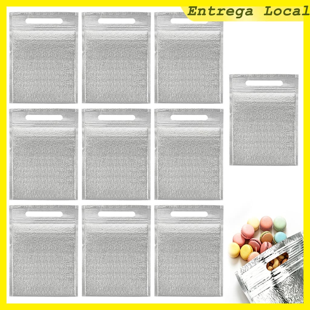 Sacola Térmica Aluminizada 40x30cm Kit 10 Peças com Zíper e Alça para Mercado, Marmita, Praia e Camping