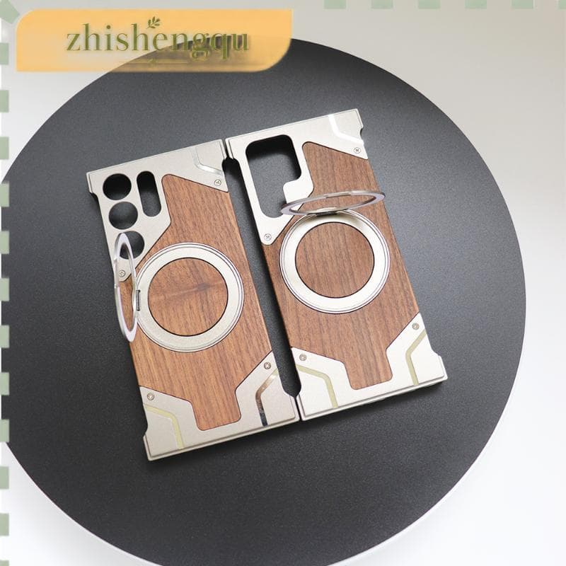 Para Samsung Galaxy S24 25Ultra Funda S23 Ultra Caso De Telefone Madeira Nogueira Luxuoso Metal Magsafe Carregamento Sem