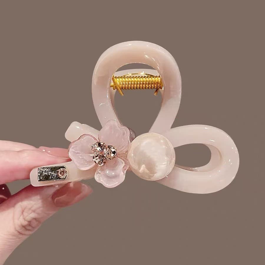 Estilo coreano rosa flor pérola Grab Clip feminino High-End sentir novo estilo médio Hairpin volta cabeça Volume de cabe