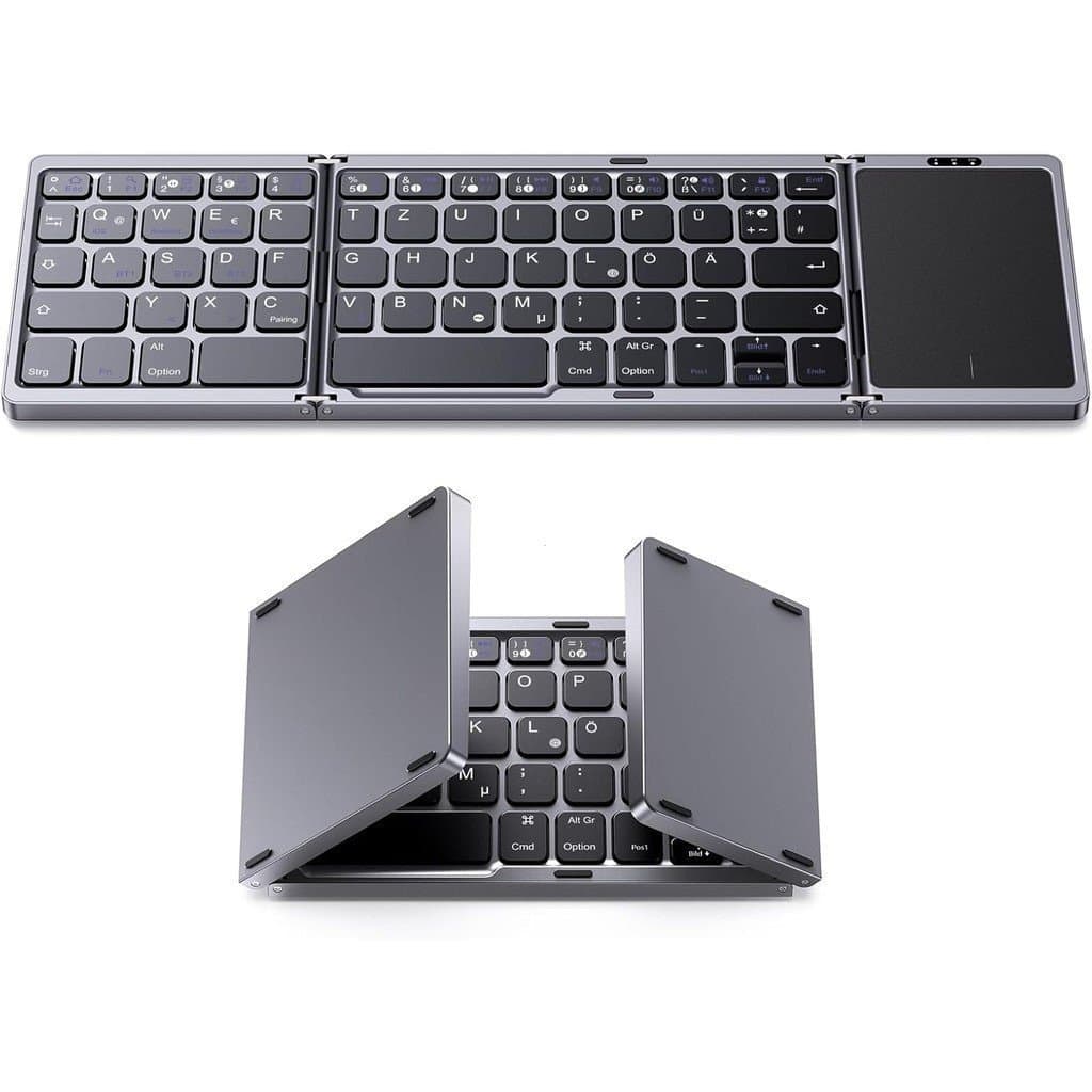Teclado Bluetooth Dobrável Lotte com Touchpad, Teclado Sem Fio Recarregável e Dobrável, Teclado Portátil para Múltiplos