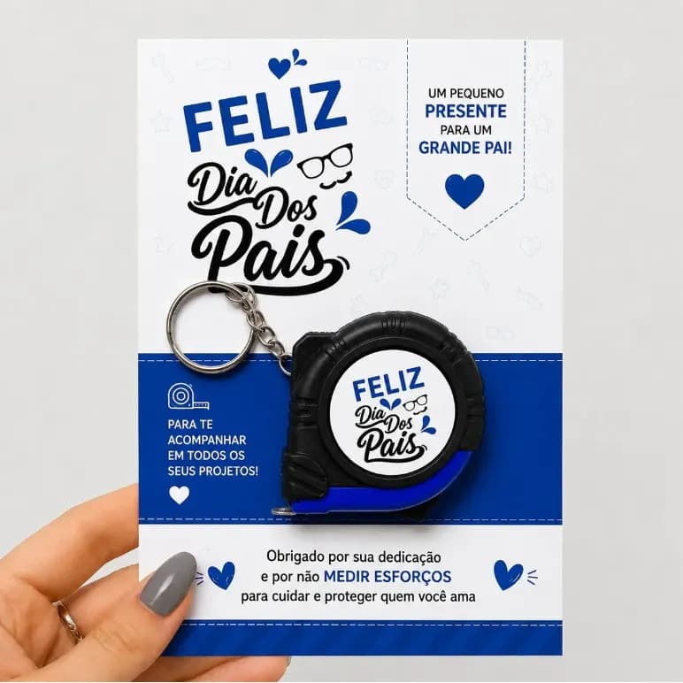 40 Lembrancinha Dia Dos Pais Mini Trena 1m Chaveiro Cartão