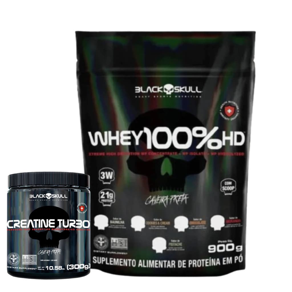 Whey 3W 100% Concentrado + Creatina 300g Turbo Black Skull
