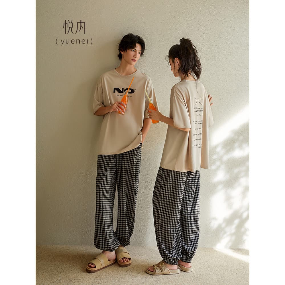 Yuenei casal pijamas feminino verão primavera verão puro algodão calças de manga curta Loungewear masculino Casual solto
