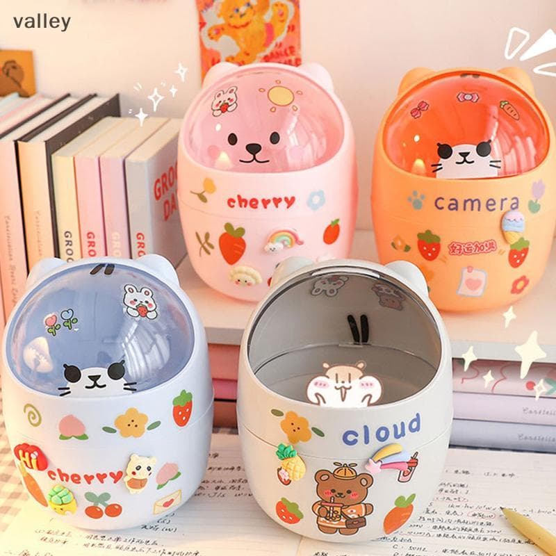[VLY] Bonito Criativo Casa Desktop Com Tampa Lata De Lixo Pequena Mini Kawaii Quarto Caixa De Armazenamento Porta Caneta