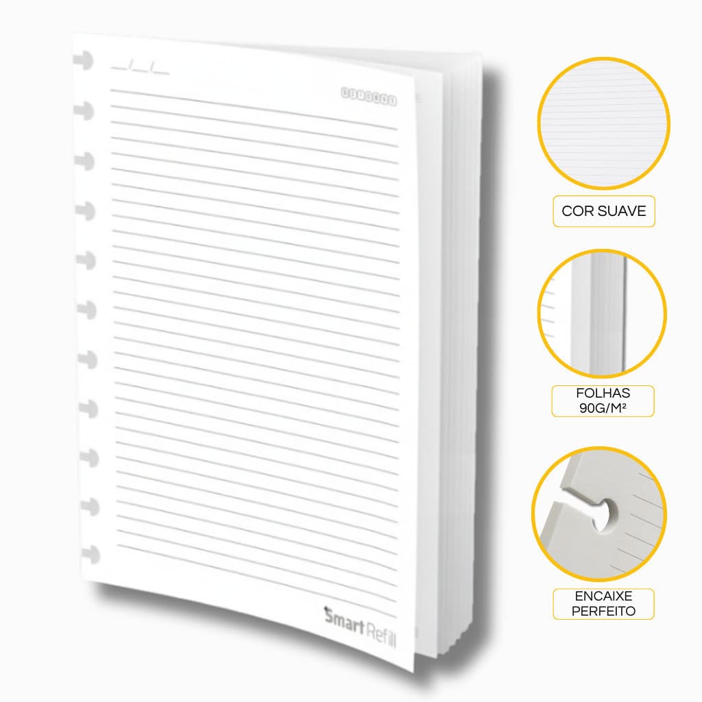 Refil Pautado Correspondente Caderno Discos / Inteligente 100 Folhas Grande 11 Furos 90g