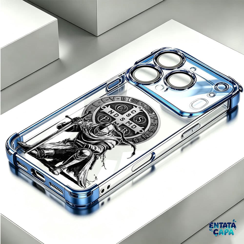 Capinha Capa Protetora Borda Cromada 4 Cantos Anti Queda São Bento para iPhone 17 Pro Max 13 14 11 12 16 15 Plus Air