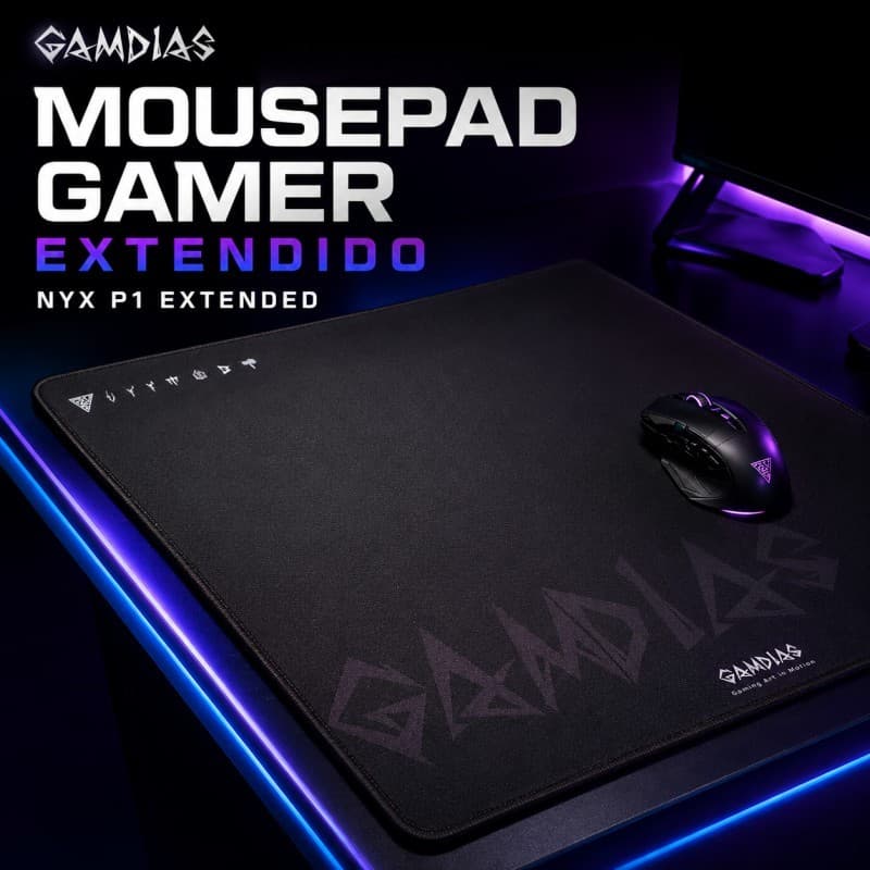 Mousepad Gamer Grande Gamdias NYX P1 Extended 90x30cm Control Antiderrapante Borda Costurada