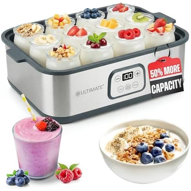 ULTIMATE Probiotic Yogurt Maker XL , Tempo Ajustável & amp ; Controle De Temperatura , 50 % Mais Capacidade Com Potes De