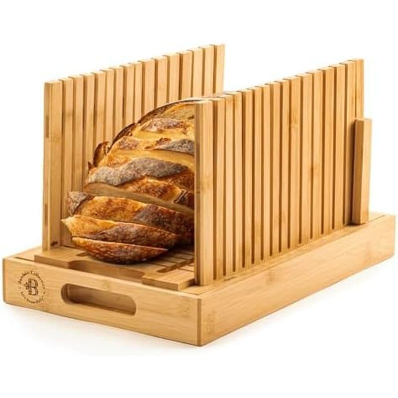 Fatiador De Pão Para Caseiro-Cortador De Bambu Ajustável Com Faca , Guia De Corte Dobrável & amp ; Bandeja De Migalhas-M