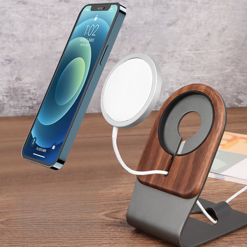 Aplicável Ao Suporte De Telefone De Mesa De Alumínio Do Carregador Sem Fio De Madeira Magsafe IPhone