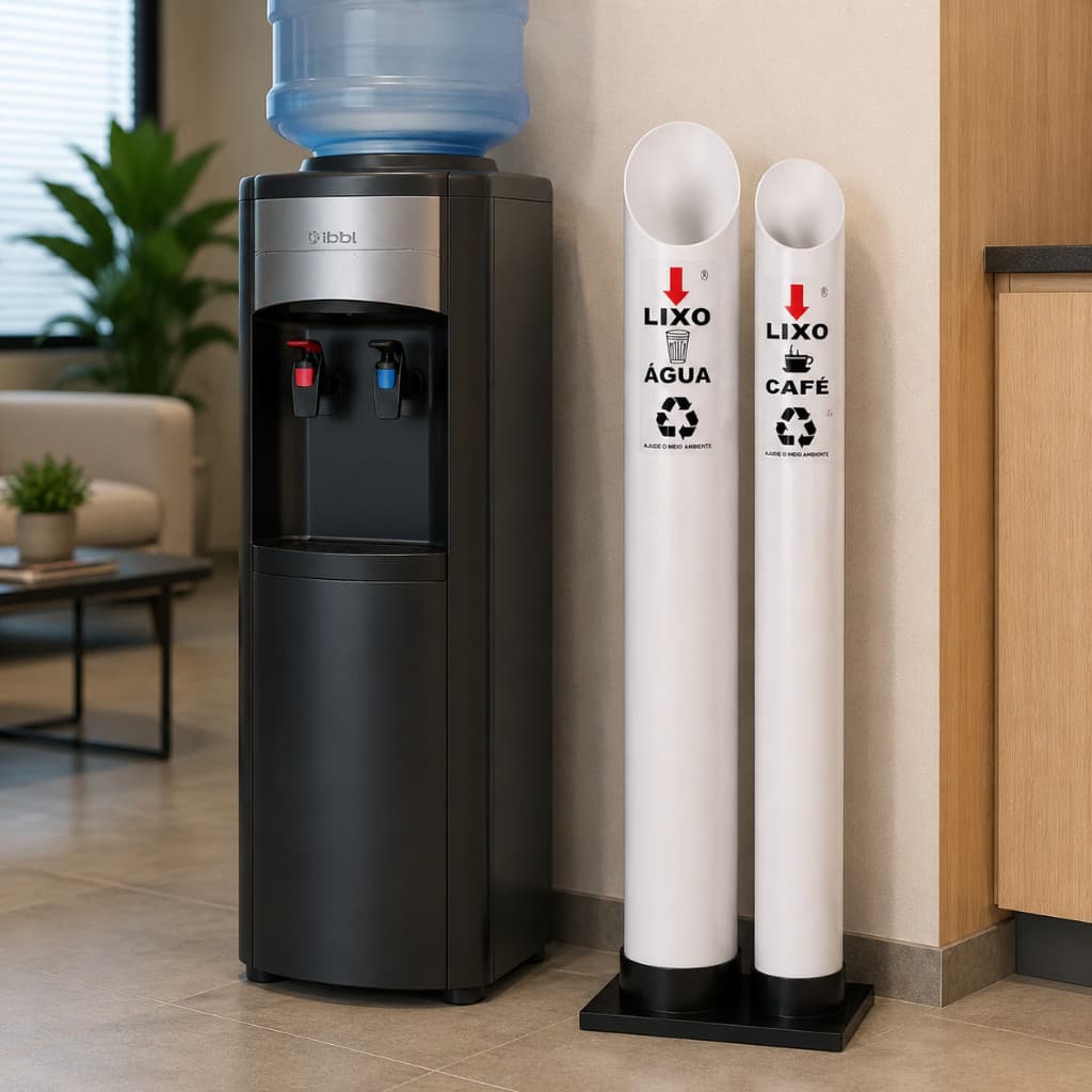 Coletor de Resíduos Copos Água Café 2 Tubos PVC 69cm Organizador