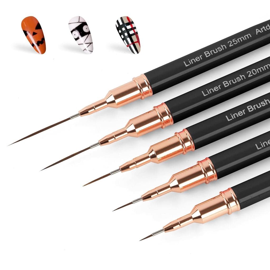Canetas Metálicas para Arte em Unhas Artdone, Conjunto de Pincéis Liner, 5 Peças, Cor Preta, Ferramentas para Unhas para