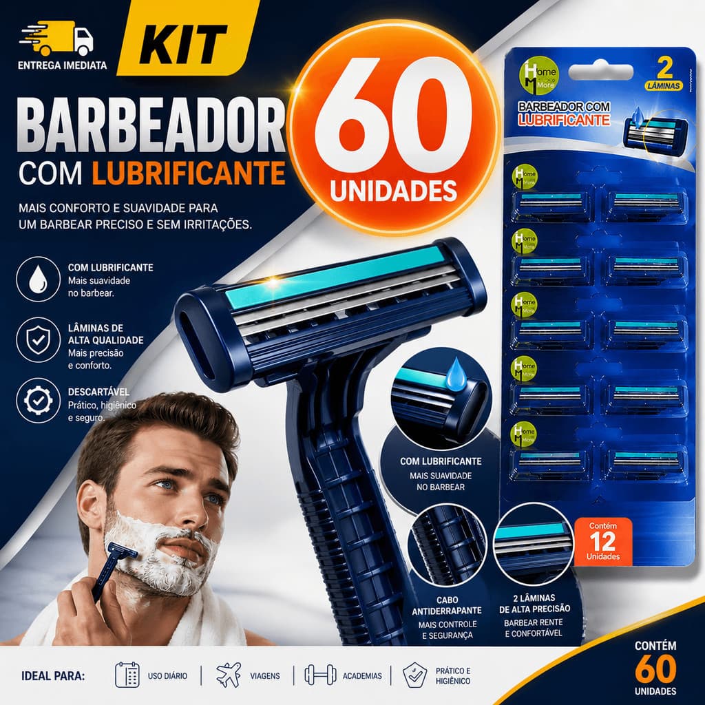 KIT BARBEADOR 60/48/24/12 Barbeador Descartável com Lubrificante Premium