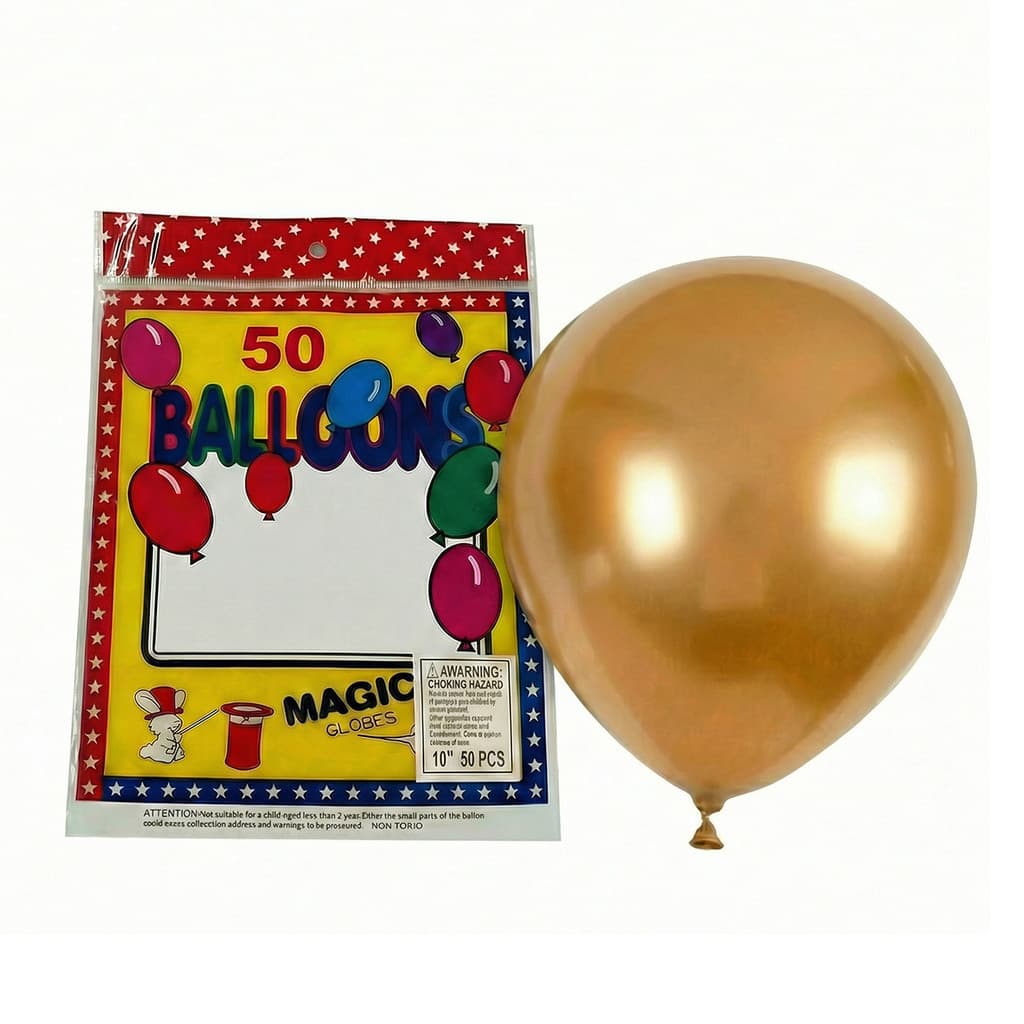 50 Balões Metálicos 10" Cromado Kit Fita Decoração Festa Formatura Batizado Chá Bebê