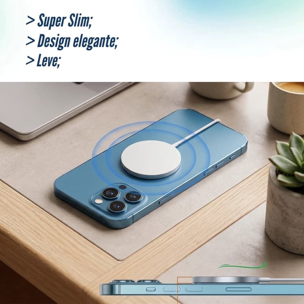 Carregador Magnético Sem Fio iPhone 8 X XR XS 11 12 13 14 15 Pro Max Carregador Por Indução Redondo Tipo C