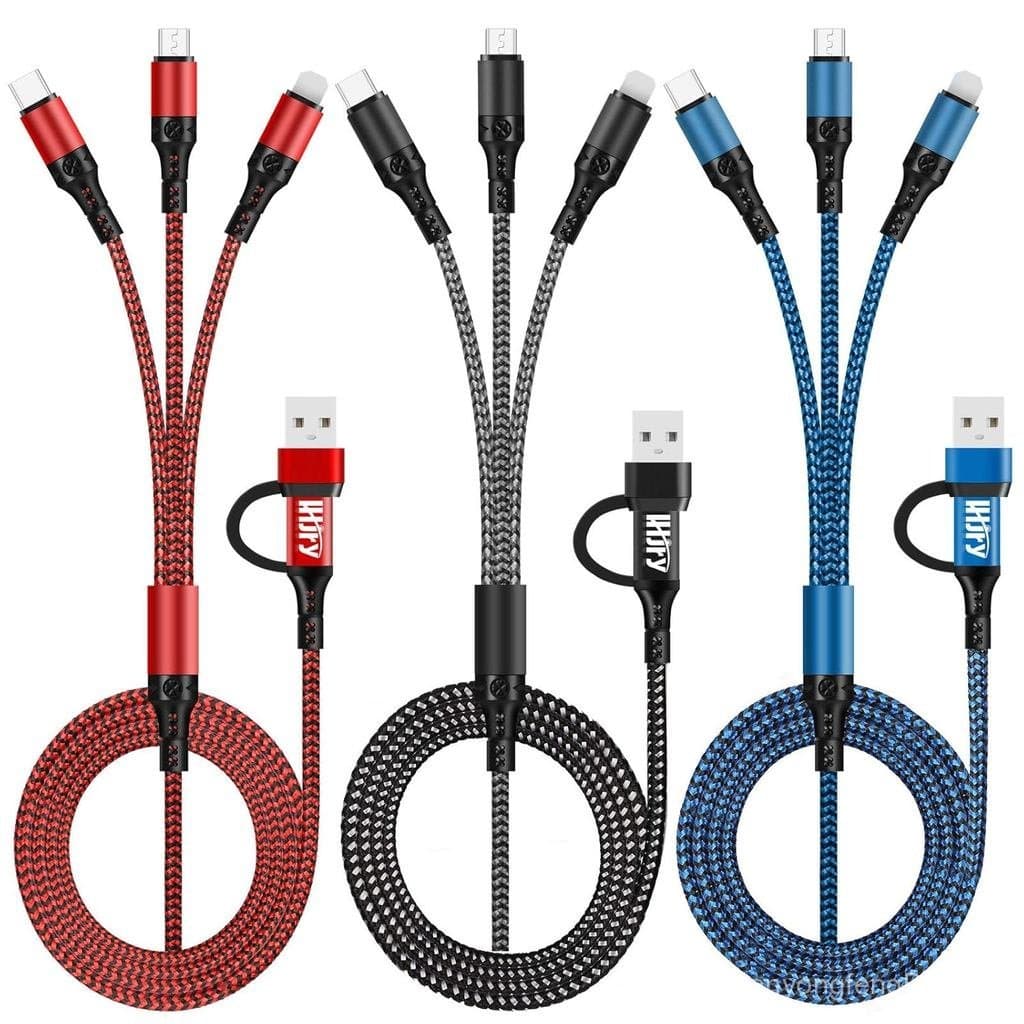 Essenciais de Viagem, Cabo de Carregamento Múltiplo USB C [Pacote com 3, 1,2m] 6 em 1 USB A/C para USB C/Micro USB, Cabo