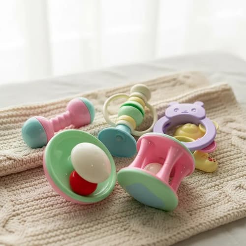 Kit Chocalhos Para Bebê Com 7 Peças Brinquedo Sensorial Coloridos Variados