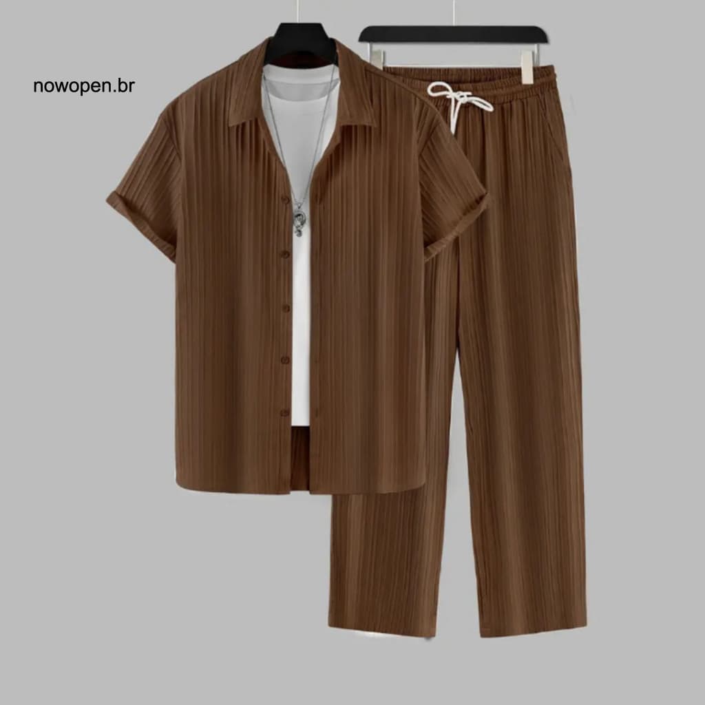Everyday Men Outfit Casual Two-piece Men's 2-piece Set Short Sleeve Lapel Shirt Elastic Waist Long Pants Solid Color Sum