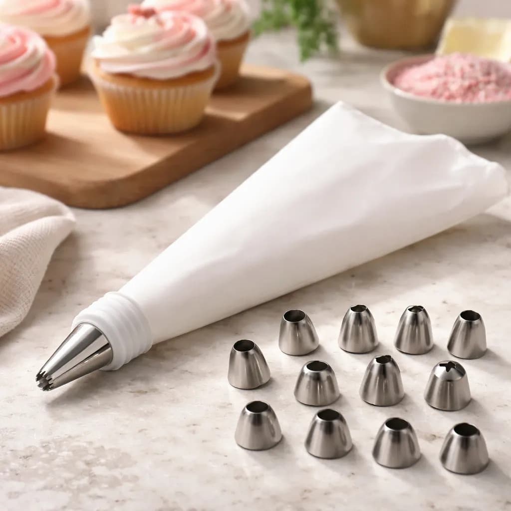 Kit Confeitaria 12 Bicos de Inox Profissional para Bolo com Saco e Adaptador Reutilizável 14 Peças