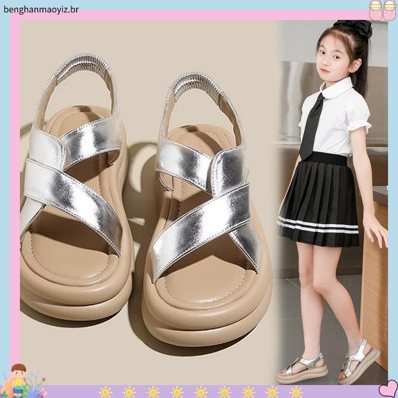 Meninas sandálias 2025 verão novo estilo crianças princesa sapatos romanos médio grande crianças All-Match sapatos de pr