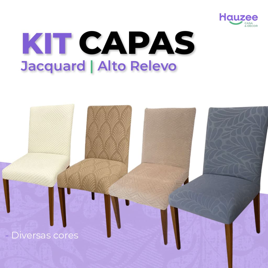 Kit Capa para Cadeira Jantar Suede Jacquard Alto Relevo Protetora Lavável Tamanho Clássico 2 4 6 Un - Confira Medidas