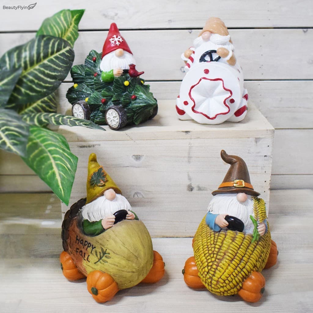 Estátua De Carrinho De Milho Gnome De Poliresina , Estatueta De Colheita Resistente Às Intempéries Com Revestimento UV P