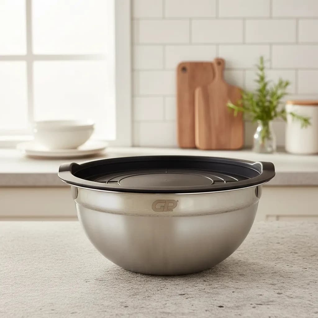 Tigela Bowl Aço Inox com Tampa 28cm Bacia Multiuso 5,5Litros