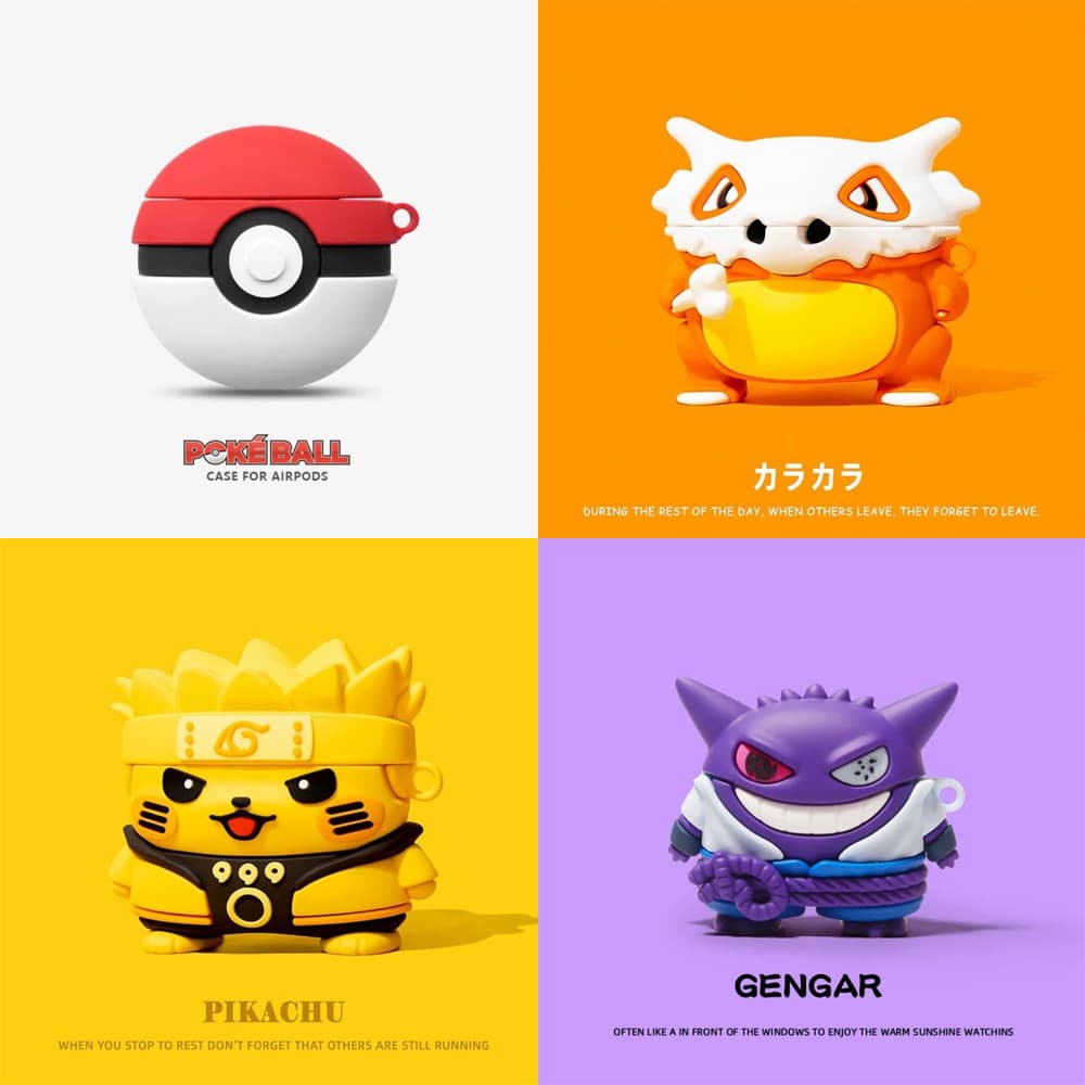 Capa Protetora de Silicone para AirPods Naruto Pokémon + Pingente para Pro/Pro2 4/3/2/1