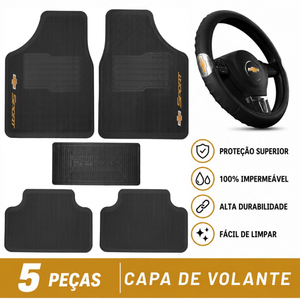 Kit Capa Volante + Tapete GM Onix Prisma Tracker Corsa Celta Spin S10 Cobalt Cruze Montana