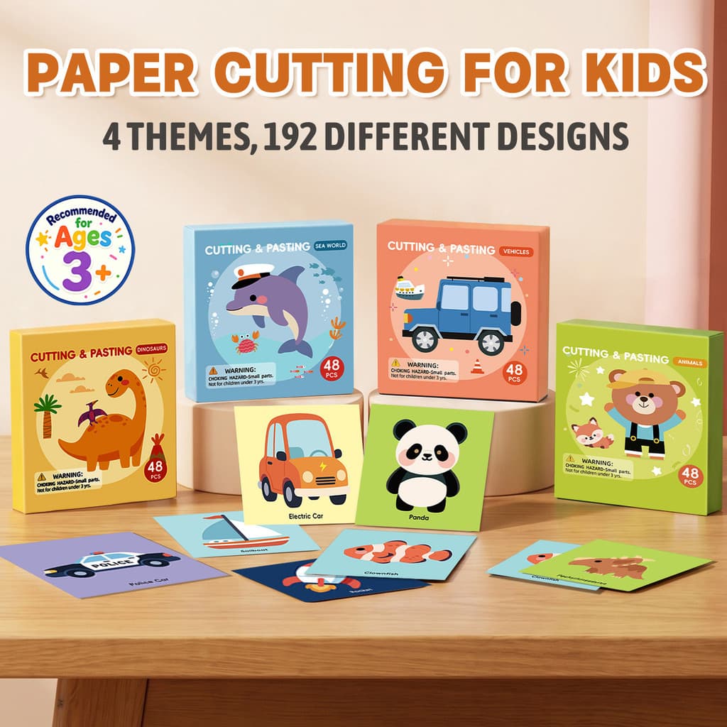 [Estoque pronto] Cartão infantil inglês feito à mão para corte de papel, brinquedos DIY para bebês, educação infantil, c