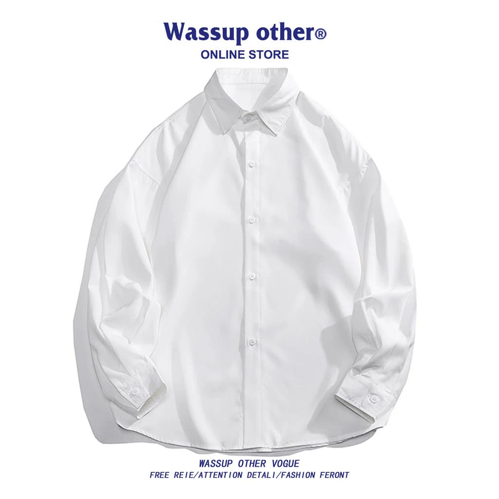 WASSUP OUTRO Camisa Branca Francesa de Alta Qualidade Masculina Verão Moda Camisa Casual Solta Ruffian Bonito Jaqueta Ma