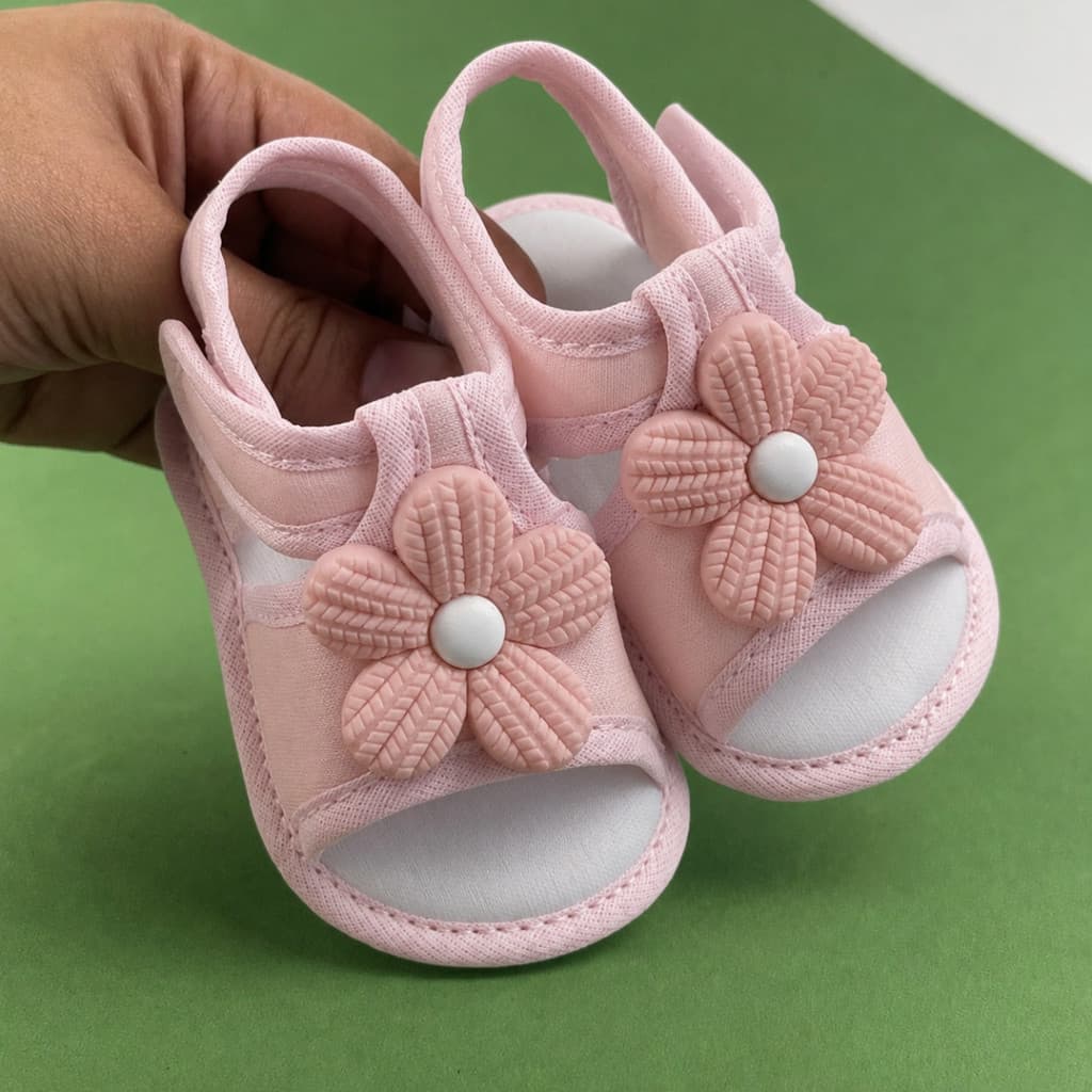 Sandália De Menina Bebê Tecido Enfeite de Flor Confortável Saída Maternidade
