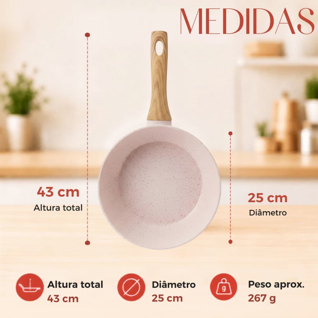 Frigideira de Cerâmica Antiaderente 24cm 1,3L Vai à Indução e Gás, Cabo Térmico Silicone