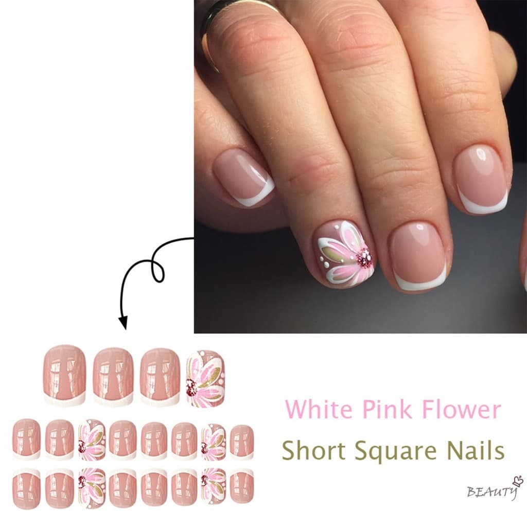 Prensa De Ponta Branca Rosa Nas Unhas-Falsas Duráveis Para Manicure