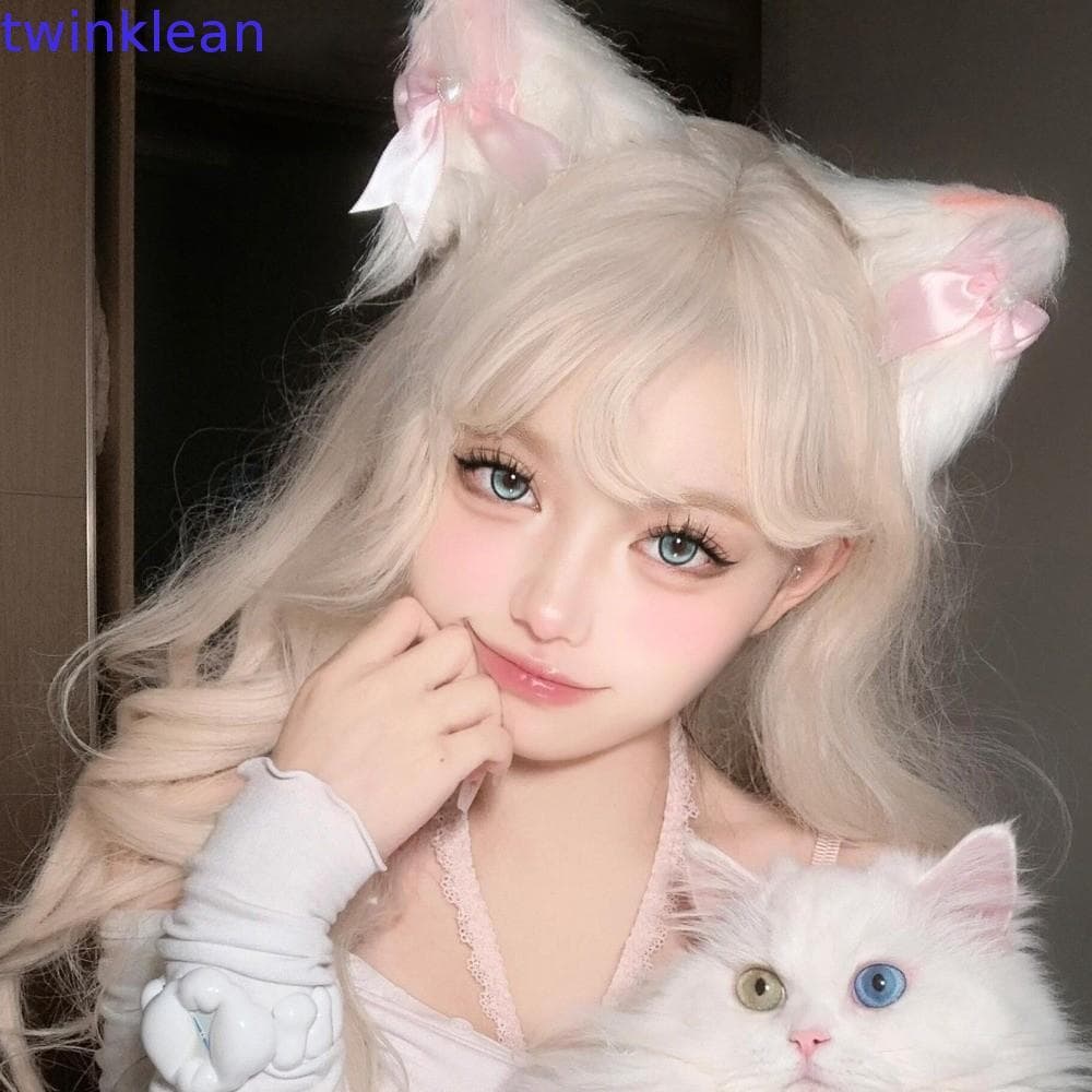 TWINKLEAN Faixa De Cabelo De Pelúcia , Argola JK Orelhas De Gato Bandana , Lolita Tridimensional Peludo Cosplay Headwear