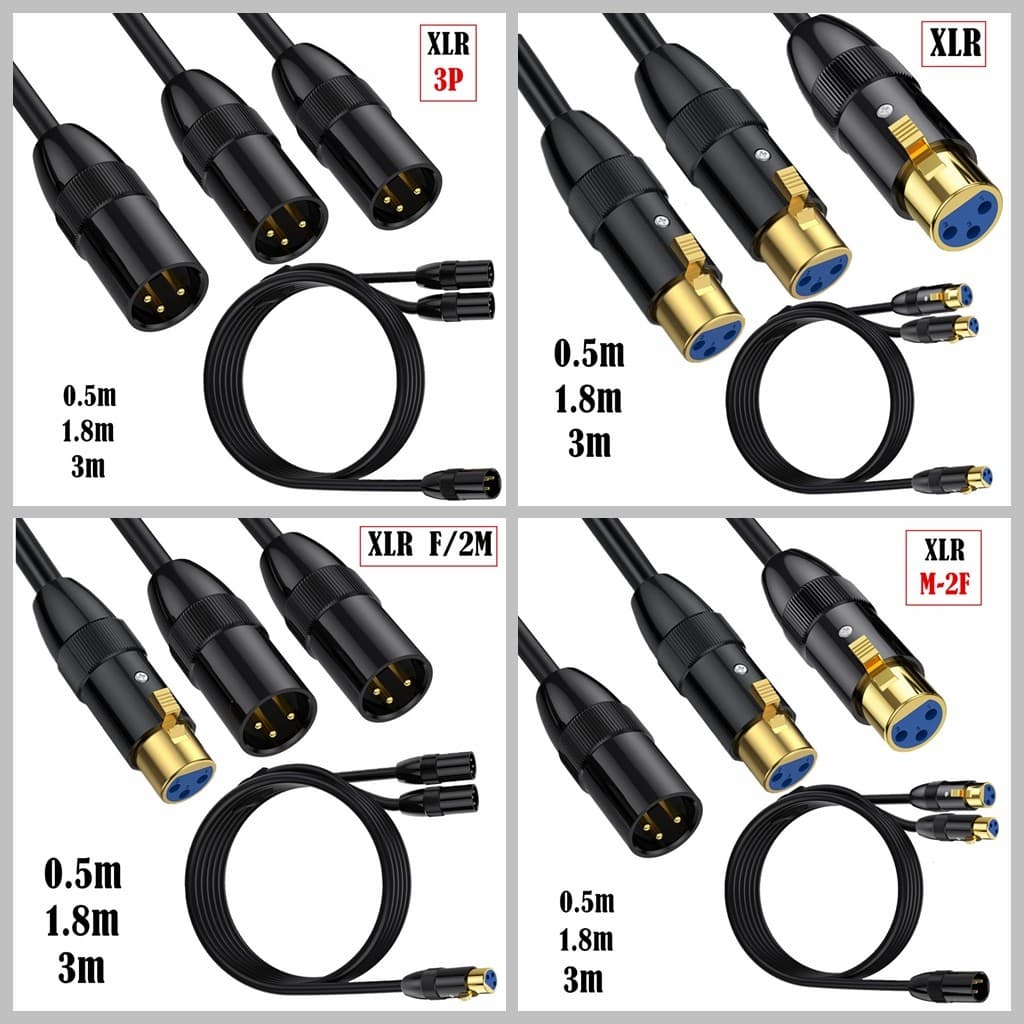 Cabo de áudio XLR para duplo XLR tipo Y 0.5-3m | Cabo de áudio XLR um para dois de 3 pinos | Macho para Dupla Fêmea/Fême